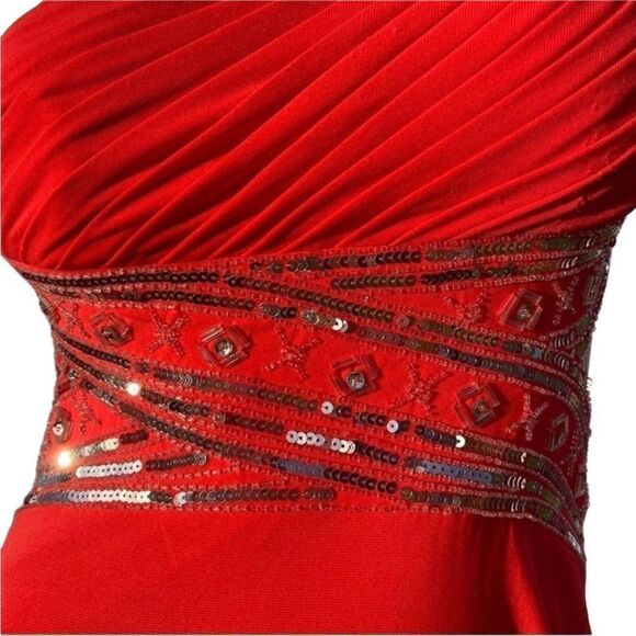 Betsy & Adam red/orange gorgeous gown w/ sequins - Picture 2 of 8